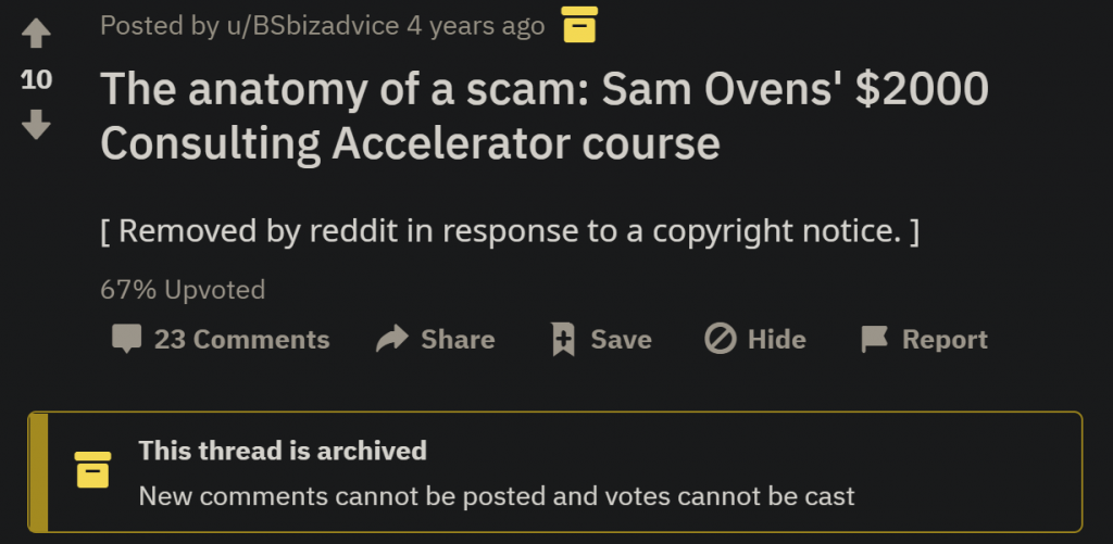 Consulting Accelerator course review taken down by fake DMCA