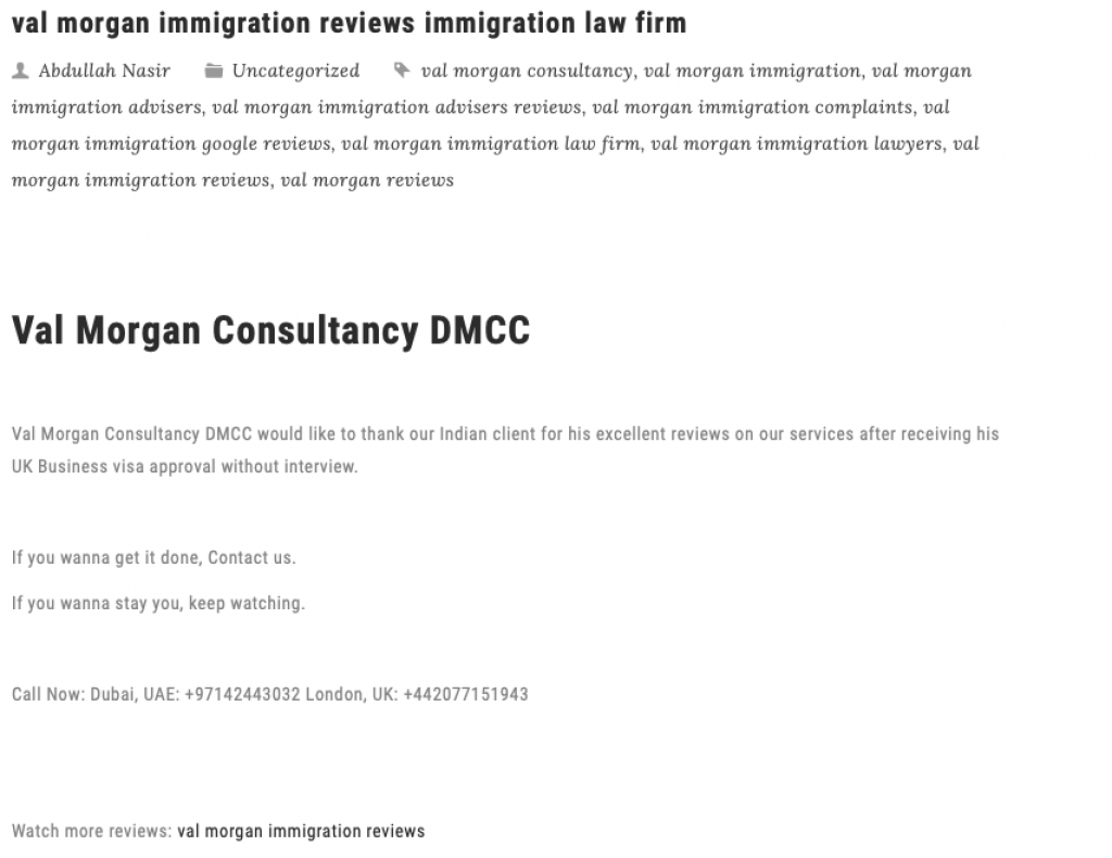 Val Morgan Immigration scam
