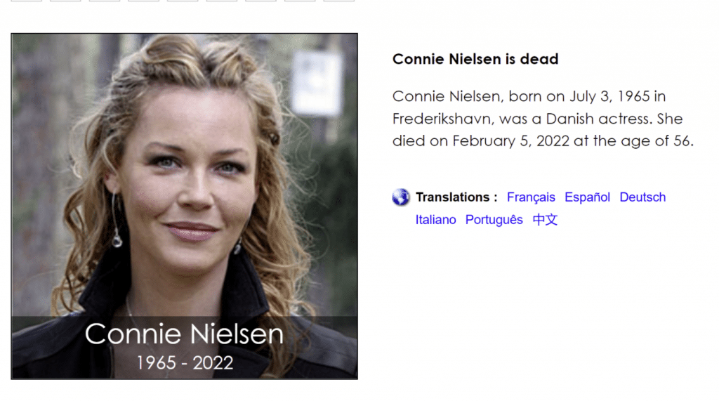 Fake Connie Nielsen Obituary