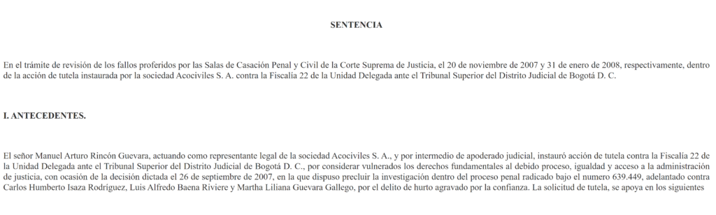 Luis Alfredo Baena Riviere lawsuit
