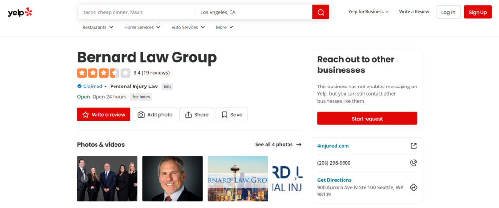 Yelp Reviews and Profile of Bernard Law Group.