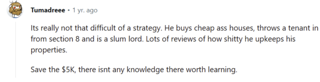 Tom Cruz Real Estate course review on Reddit